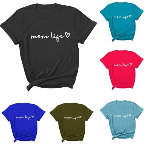 Mom Life Love Print Short-sleeved Round-neck T-shirt Summer Kawaii T Shirt for Women Graphic Tees