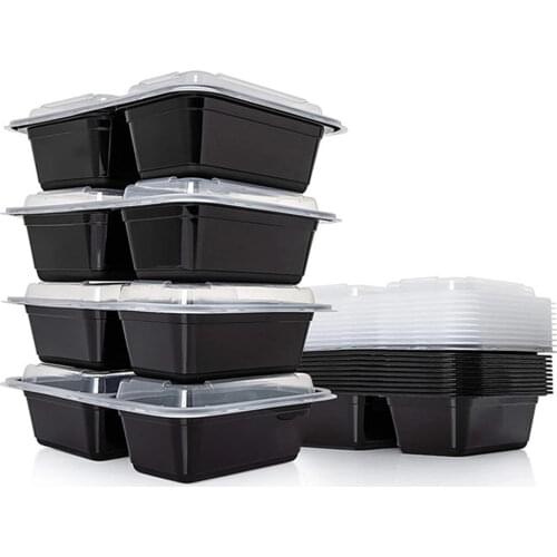 2 Compartment BPA Reusable Meal Prep Containers Rectangular Lunch Containers Microwavable Safe - Stackable Food Storage Trays