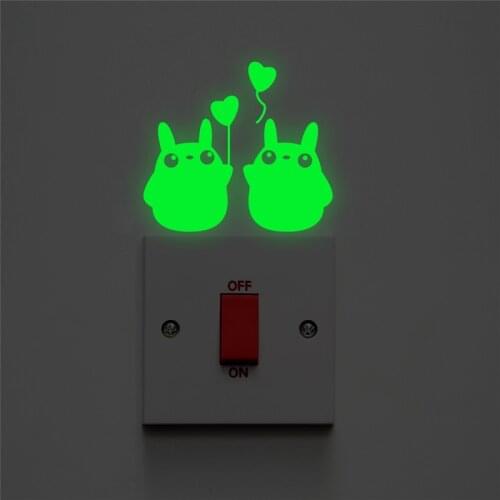 Cartoon Totoro Balloon Luminous Switch Decals Kids Rooms Glow In The Dark Home Decor Fluorescent Wall Stickers Vinyl Wallpaper