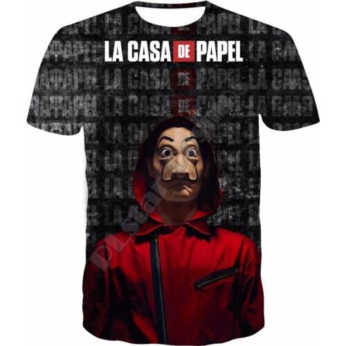Male T Shirt Funny Design La Casa De Papel T Shirt Men 3D Printed Men Short Sleeve House of Paper T-Shirt Tops Hip Hop T Shirt