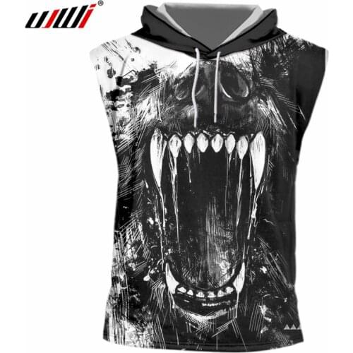 UJWI Dropshipping T-shirt With Hood Men 3d Print Roaring Skull Cap Tshirts Homme Hip Hop Streetwear Quick Dry Fitness Shirts 7XL
