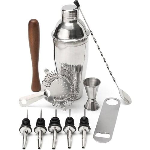 11Pcs/Set 550ml Stainless Steel Cocktail Shaker Set Drinks Strainer Opener Maker Mixer Spoon Measure Cup Home Bartender Tool
