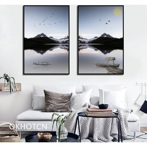 Bird Sunset Mountain Scenery Posters And Prints Wall Art Canvas Painting Abstract Pictures Aesthetic Room Decoration