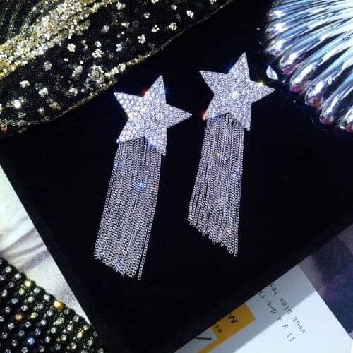 2021 New Arrival Zinc Alloy Trendy Women Dangle Earrings Star-studded Fringed Earrings Long-style Female Jewelry