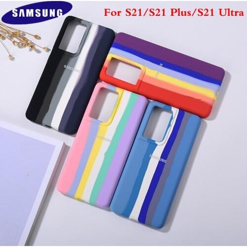 Original Rainbow Color Case SAMSUNG Galaxy S21 Plus Ultra S21+ Brand Gradient Silicone Official Cover 360 Full Protective Shell