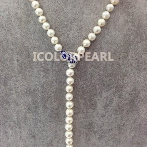 WEICOLOR 90cm Long 9-10mm White Nearround Cultured Freshwater Pearl Jewelry Necklace With Clear/Gold/Blue Crystal Clasp