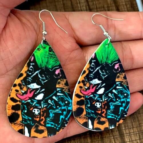Punk Dog Earrings Animal Kingdom African Hide Pattern Drop Earrings