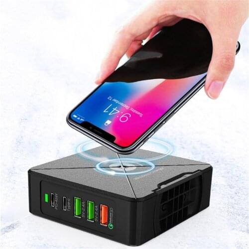 PD75W USB Charger for MacBook Pro QC3.0 4 Ports Charger Station for Mobile Phone Tablet Laptop With 10W Wireless Charger