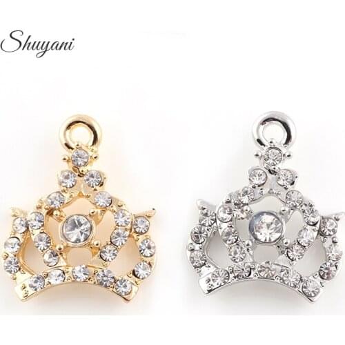 19*22mm Silver Gold Color Crystal Crown Charms Pendant For Women Pendant & Bracelets Fashion Jewelry