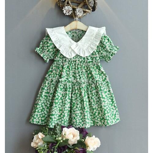 Girls casual dress 2021 summer new childrens fashion short-sleeved baby floral princess dresses cute toddler birthday costume