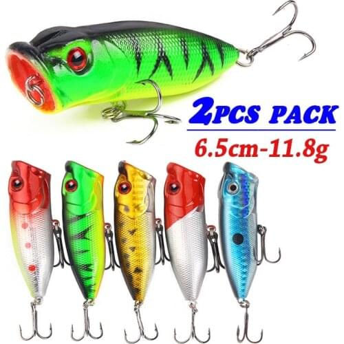 2PCS Popper Fish Fishing Lures Bass Wobbler Bait Artificial Hard Fish Lures Freshwater Fishing Tackle 11.8g-6.5cm