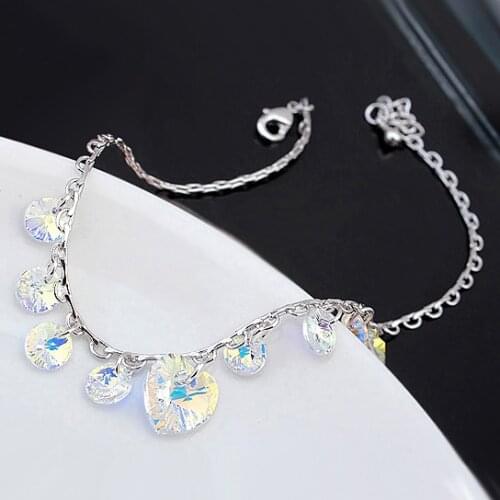 Luxury Crystal From Swarovski Heart Charm Bracelets For Women Beautiful Sliver Chain Bracelets & Bangles Pulseira Wedding Gift