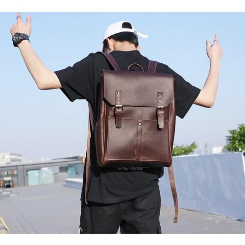 New Crazy Horse Leather PU Backpack Men Retro Daypack Women Travel Bag Casual Laptop School Student Bookbag Brand Teens Rucksack