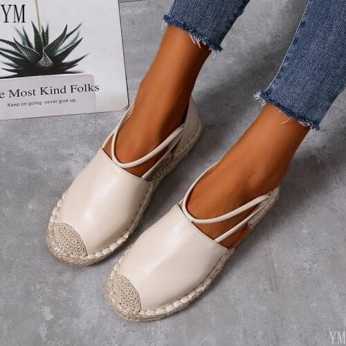 36-43 Summer Sandals for Women Hemp Rope Bottom Womens Shoes Espadrilles Flat Heels Slip on Canvas Fisherman Gladiator