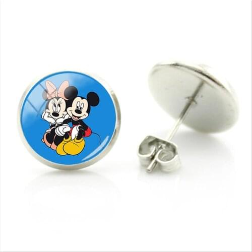 Disney Mickey Mouse Minnie Painting Earrings New Mickey Mouse Hook Earrings Handmade Round Glass Dome Jewelry Gifts For Women