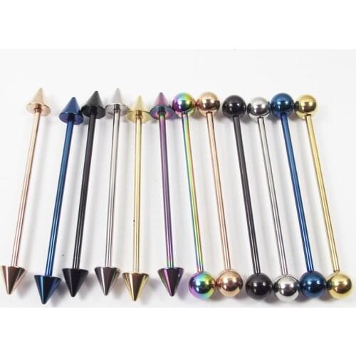 2 Piece 1.6x38x6mm 14G Fashion Stainless Steel Long Industrial Straight Barbell Spike Ball Ear Piercing Body Jewelry