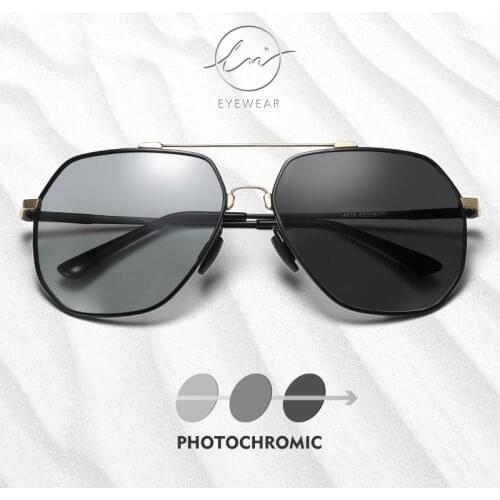 LM Photochromic Hexagon Sunglasses Men Women Polarized Driving Memory Metal Chameleon Glasses Male UV400 Sun Glasses Zonnebril
