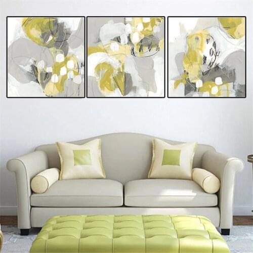 Modern Abstract Wall Art Yellow Watercolor Graffiti Paintings Nordic Square Canvas Posters Prints Living Room Bedroom Decoration