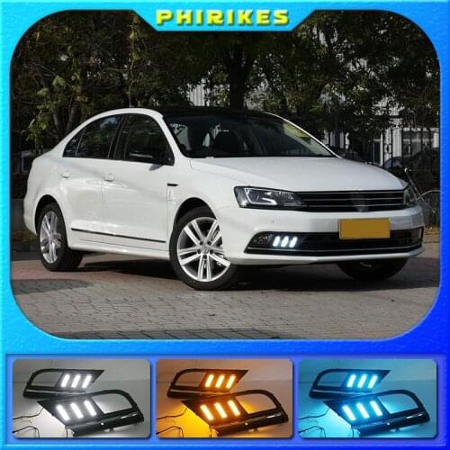 LED DRL daytime running light for volkswagen sagitar jetta bora 2015-2018 with yellow turn signal and blue night running light
