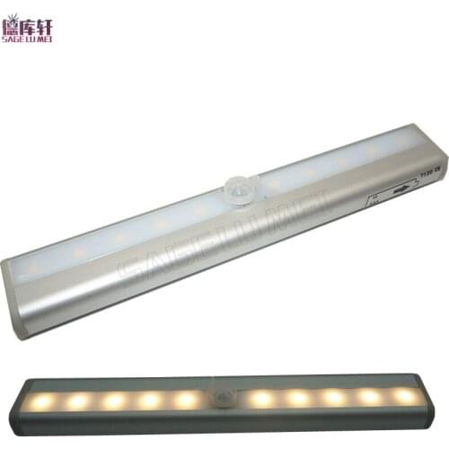 LED Cabinet Light IR Infrared Motion Detector Sensor Closet Night Light Lamp 10LED human body Induction Wardrobe Step Lights Bar