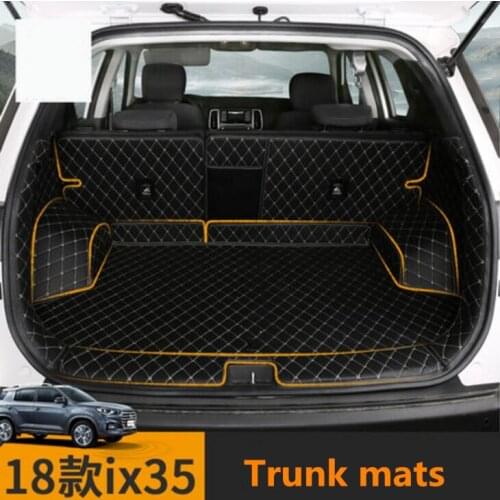 Car Embroidery Leather Full Rear Trunk Tray Liner Cargo Mat Floor Protector Foot Pad Mats For Hyundai IX35 2018 2019