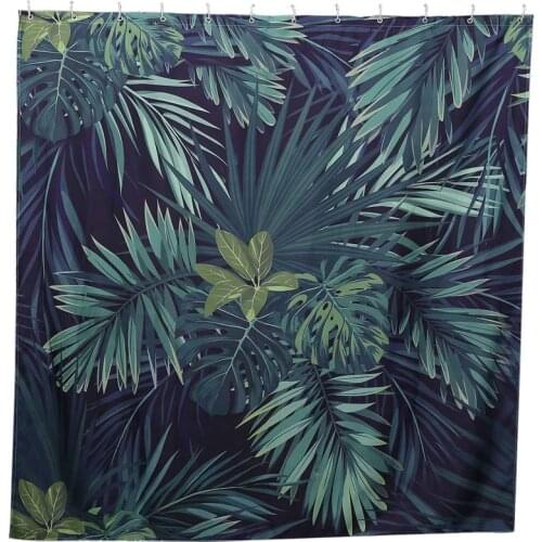 Green Shower Curtain Leaves Printing Pattern Modern Natural Plant Pattern Polyester Bathroom Waterproof Curtains