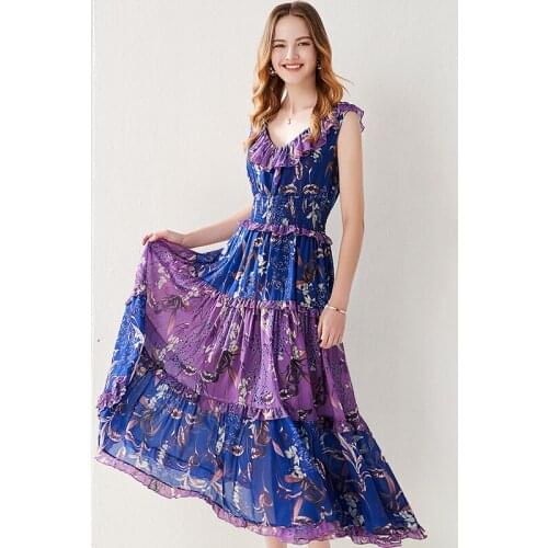 Women Autumn Dresses Office Lady Printing Ankle-Length Women Elegant Dresses Butterfly Sleeve V-Neck Expand 2021 New Dresses