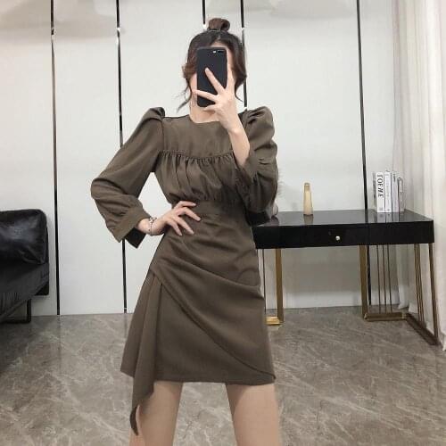 Women vintage elegant dress bubble long-sleeved irregular women short dress autumn 2020 new Korean slim dresses