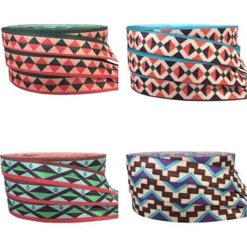 10yards Geometric Fold Over Elastic Ribbon FOE Diamond Aztec for DIY Headbands Hair Ties Hairbow, gift wrap, 16mm