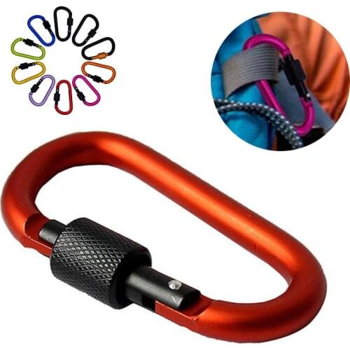 2021 D type outdoor carabiner hook lock aluminum alloy extra hard and strong nut key chain backpack water bottle buckle Tools