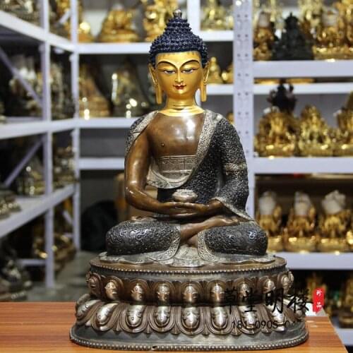 46CM huge large # GOOD buddha Buddhist HOME Temple Silver plating Nepal Tibet Buddhism Amitabha Amitayus buddha brass statue