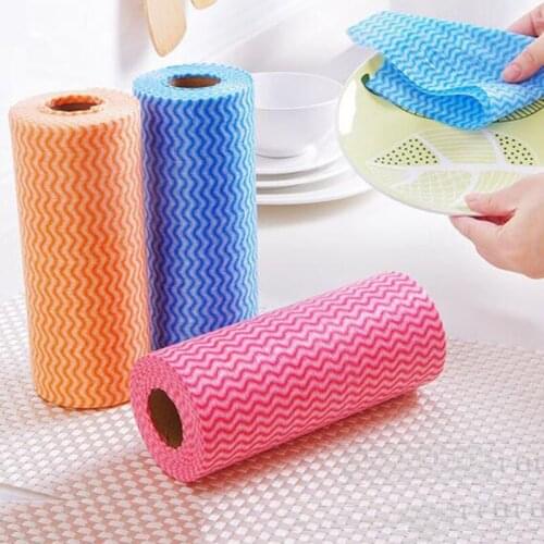 50Pcs/Roll Non-woven Kitchen Cleaning Cloth Disposable Eco-friendly Rags Wiping Scouring Pad Dishcloth Bathroom Washing Cloth