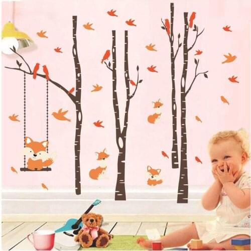 Large Tree Forest Wall Stickers Fox Animal Decals Living Room Decoration Kids Bedroom Wallpaper Vinyl Self-adhesive Mural