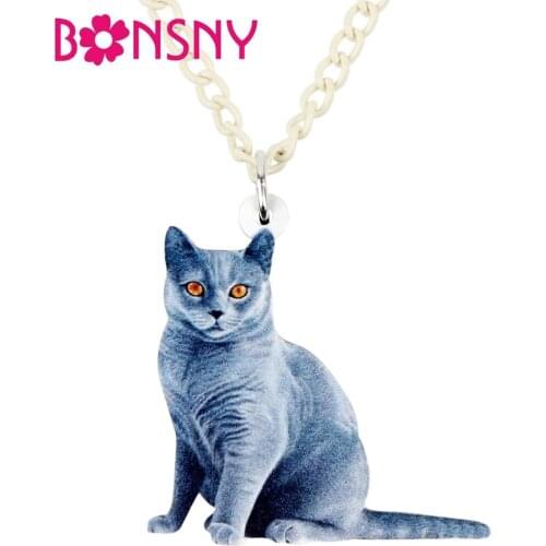 Bonsny Statement Acrylic Sitting Blue Kitten Cat Necklace Pendant Chain Choker Animal Jewelry For Women Girls Ladies Accessories