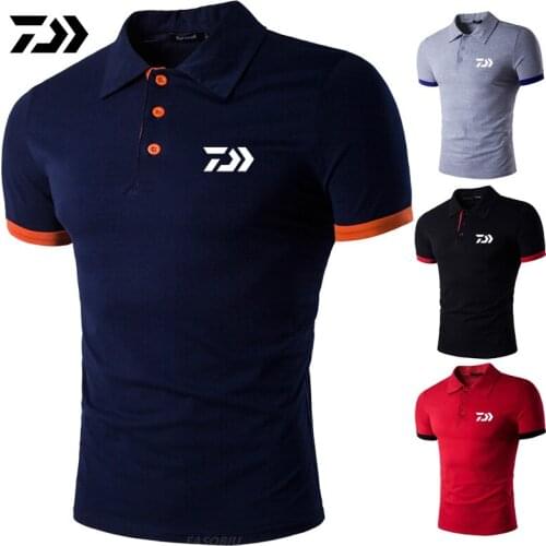 Brand Daiwa New Mens Outdoor Sports Fishing Lapel Solid Short Sleeve Polo T-shirt