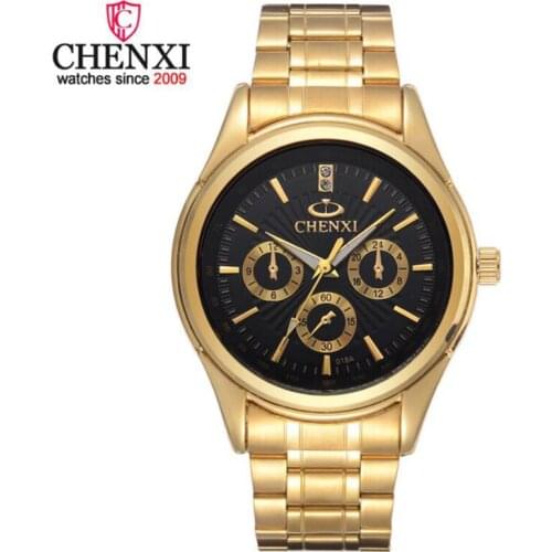 Top Brand CHENXI Watches Luxury Yellow Gold Watches Men Quartz Stainless Steel Mens Watches Fashion Gift Clock Mans Watch reloj