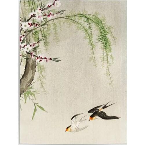 Home Decoration Vintage Japan Canvas Painting HD Print Swallows Mid Flight Wall Artwork Modular Picture For Living Room Poster