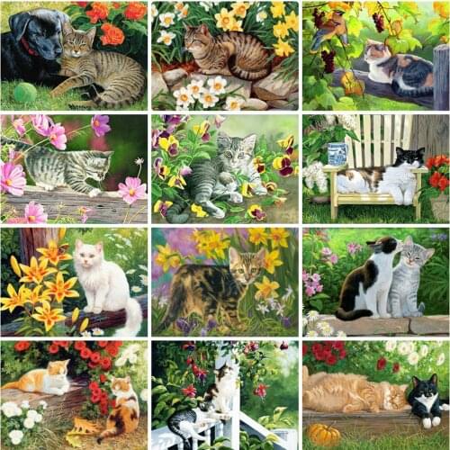 EverShine Diamond Embroidery Cat Mosaic Kits 5D DIY Diamond Painting Animal Picture Rhinestones Flower Cross Stitch Needlework