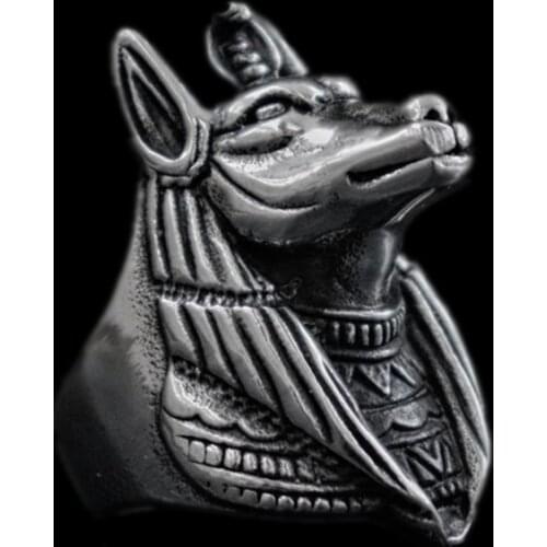 EYHIMD Egypt Mythology Death Anubis Stainless Steel Ring Egyptian Jackal God Underworld Gatekeeper Biker Rings Rock Jewelry