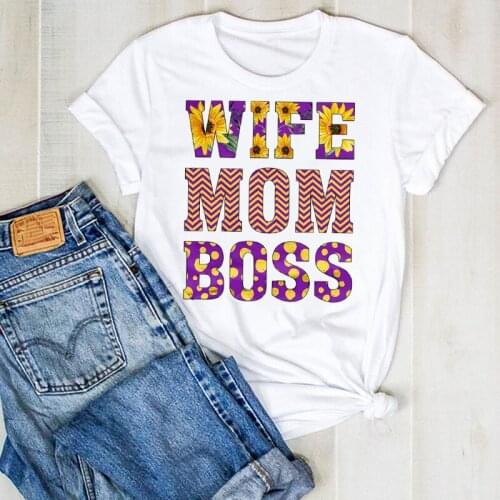 Women Lady Mama Sunflower Letter Floral Print Printed Ladies Summer T Tee Tshirt Womens Female Top Shirt Clothes Graphic T-shirt