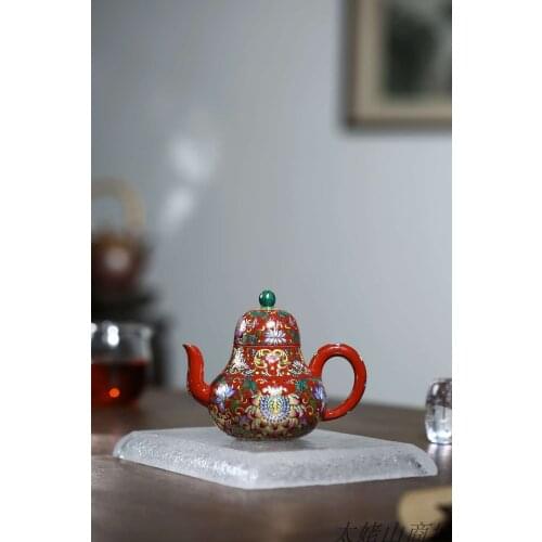 Yixing recommended pure manual colored enamel, pavilion in the ore dahongpao article 200 cc QiZhiJun purple sand teapot