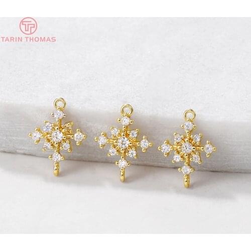 4PCS 10x13MM Hole 1MM 24K Gold Color Brass with Zircon Square Connector Charm Pendants High Quality Diy Jewelry Accessories