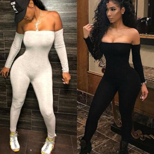 Fashion Women Jumpsuit Romper Off-shoulder Slim Fit Jumpsuit Autumn Long Sleeve Bodycon Playsuit Clubwear Long Trousers Party