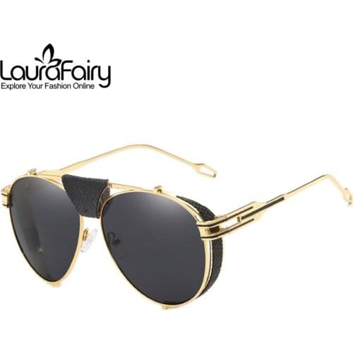LauraFairy Fashion Steampunk Pilot Sunglasses Men Portable Foldable Mirrored UV400 Women Sun Glasses gafas de sol de los hombres