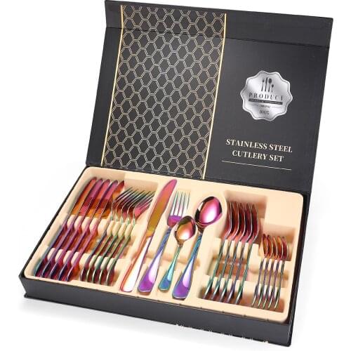 Stainless Steel Tableware 24-Piece Set Four-Piece Cross-Border Gift Set of Spoons and Forks Dinnerware Set Cutlery Set