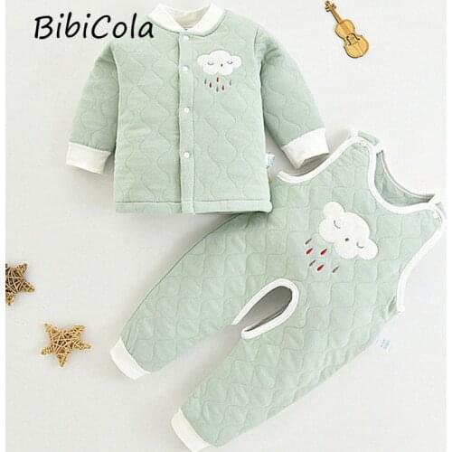 2021 new baby warm clothes bib set quilted baby pure cotton newborn childrens clothes pants spring and autumn thickening