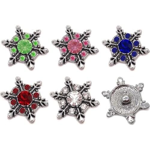 Wholesale w045 snowflake 18mm 20mm rhinestone metal button for snap button Bracelet Necklace Jewelry For Women Silver jewelry