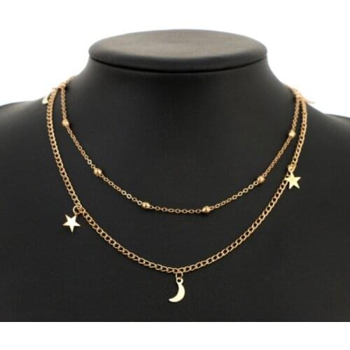 Moon and Stars Cute and Romantic Women and Girls Trendy and Novelty Chains Necklaces New Fashion Alloy Metal Unique Gifts