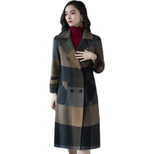 2020 Autumn New Women Plaid Wool Coat Mid-Length Korean-Style Nizi Woolen Coat