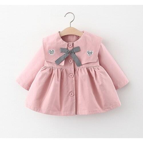 Baby Girls Long Sleeve Heart Lapel Collar Plaid Bow Fashion Trench Childrens Outerwear Kids Coat Casaco